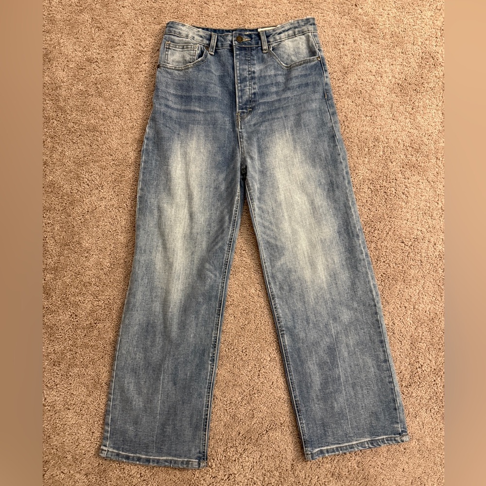 Wishlist Jeans Women size Large Blue Denim High Waist Straight Leg Pants